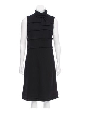 Tory Burch Black Sleeveless Tiered Neck-Tie Midi Dress